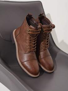 VOSTEY SHOESMORE Men's Fashion Black Boots Casual Dress Boots Motorcycle Zipper Chukka Brown Boots For Men - BMY8049-棕色 - 查看 3