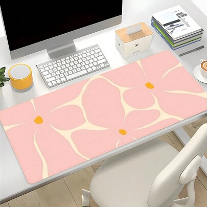 Pink Flower Desk Pad Aesthetics Art Large Mouse Pad 35.4x15.7 Inch Desk Accessories Rubber Base With Stitched Edge Non-Slip Keyboard Pad For Office Home Computer As Gifts For Men Women Friends Back To School Gaming Mouse Pad