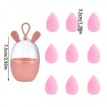 Set de 9 esponjas de maquillaje mini y 1 caja de almacenamiento con tapa - para base de líquido, polvo y crema, dispensador visual de herramientas de maquillaje lindas