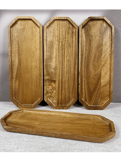 1PC Acacia Wooden Tray, Wooden Tray, Long And Short Octagonal Tray, Creative Wooden Tray, Tableware Tray, Multi-Functional Multi-Scene Wooden Tray, Snack Bread Coffee Fruit Cake Snack Wooden Tray, Suitable For Kitchen Outdoor Living Room Restaurant, Valentine's Day Star/Moon/Lantern