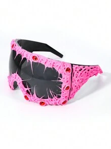 1副超大框时尚眼镜，手工制作，滴胶工艺，深色眼球造型，派对眼镜，前卫夸张，个性化Y2K风格，适合万圣节、圣诞节派对，女士时尚眼镜，沙滩配饰，复古Y2K风格，适合夏季海滩度假、户外旅行 - 彩色 - 查看 19