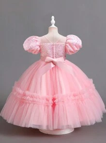 Beaded Sequin Puffy Princess Party Dress, Suitable For Young Girls, Birthday, Wedding, Formal Occasions - Pink - View 7