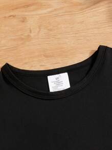 Young Girl's Creative Letter & Rabbit Ear Carton Egg Print Casual Round Neck Short Sleeve T-Shirt, Easter - Black - View 5