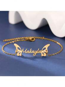 可定制可爱蝴蝶名字项链、个性化优雅名字链手链、不锈钢吊坠手链、女士百搭珠宝、时尚个人配饰 - 彩色 - 查看 4