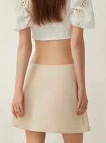 Women's Satin Silk Mini Skirt Bow Casual A-Line Elegant Short Skirts - 象牙白 - 查看 7