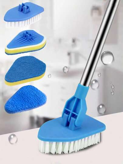 1set Floor Scrub Brush Shower Scrubber Cleaning Bathtub And Tile Scrubbing Brush, Long Handle, Removable Scrubbing Brush, For Deep Cleaning Shower Bathrooms, Decks, Tubs, Tiles, Kitchens, Swimming Pools, Patio, Toilet Sink