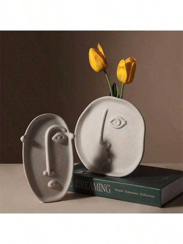 1 pezzo Vaso in ceramica creativo vuoto, decorazione con fiori artificiali, decorazione artistica a forma di volto, decorazione morbida per la casa, vaso a forma di volto, decorazione per il portico, centrotavola, decorazione da tavolo, articoli di uso quotidiano, vaso, decorazione floreale per la casa, decorazione per la stanza, vaso per fiori, vaso in vetro
