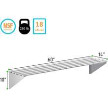 Premium Quality Stainless Steel Tubular Wall Shelf | Appliance & Equipment Metal Shelving | Kitchen, Restaurant, Garage, Laundry, Utility Room | NSF Certified | (14" Deep X 60" Long) - Silver - View 3