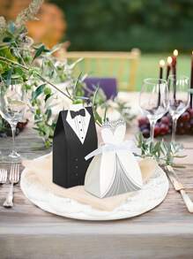 50 件优雅新娘和新郎纸质礼品盒，配丝带、礼服和燕尾服设计礼品包装盒，适用于婚礼派对回礼、求婚、周年庆典装饰 - 彩色 - 查看 6