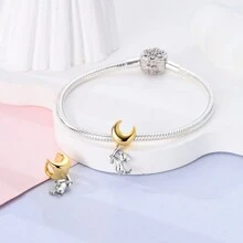 1 Pcs S925 Sterling Silver Puppy & Moon Balloon String Charms For Bracelet Necklace DIY High-End Jewelry Making, Creative Gifts For Women