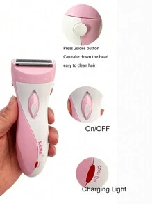 Kemei KM-3018 Electric Women Painless Hair Remover Shave Wool Device Body Hair Remove Underarm Leg Hair Remove Bikini Private Place Hair Remove USB Rechargeable Painless Epilator For Body Use - Pink - View 7
