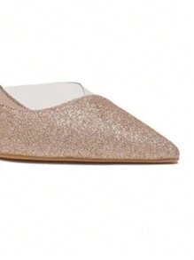 Glitzer-Absatzpumps mit transparentem Detail für Frauen, stilvolle High Heels - Champagnerfarben - Übersicht 2