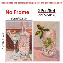 Conjunto de 2 impresiones con diseño de alcohol, arte de bar de martini, decoración para beber para pared del hogar y cocina, póster moderno de cóctel, pósteres de lienzo