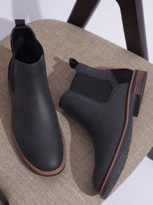 VOSTEY SHOESMORE Men's Chelsea Black Boots Casual Nubuck Dress Pull On Retro Brown Boot For Men - AMY8402A-黑色 - 查看 1
