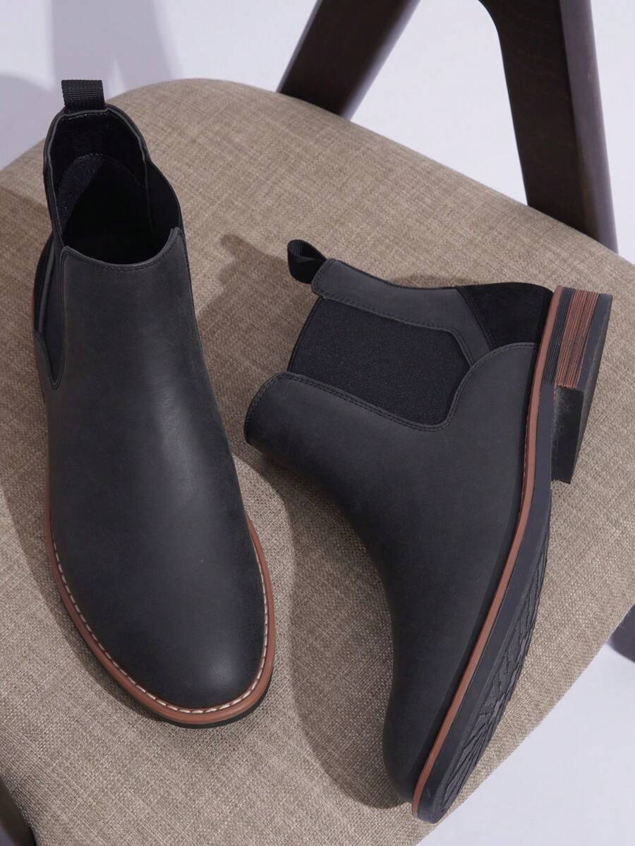 VOSTEY SHOESMORE Men's Chelsea Black Boots Casual Nubuck Dress Pull On Retro Brown Boot For Men - AMY8402A-黑色 - 查看 1