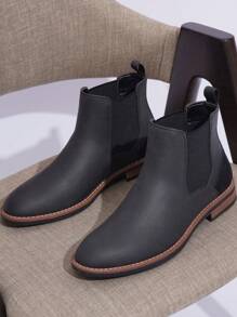 VOSTEY SHOESMORE Men's Chelsea Black Boots Casual Nubuck Dress Pull On Retro Brown Boot For Men - AMY8402A-黑色 - 查看 2