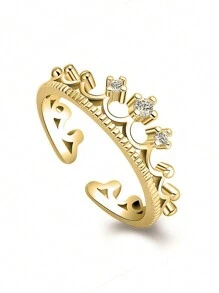 Gift Box Gold Crown Ring For Women, Princess Crown Ring With Cubic Zirconia, Adjustable Open Ring, Bridal Party Statement Jewelry - Gold - View 2