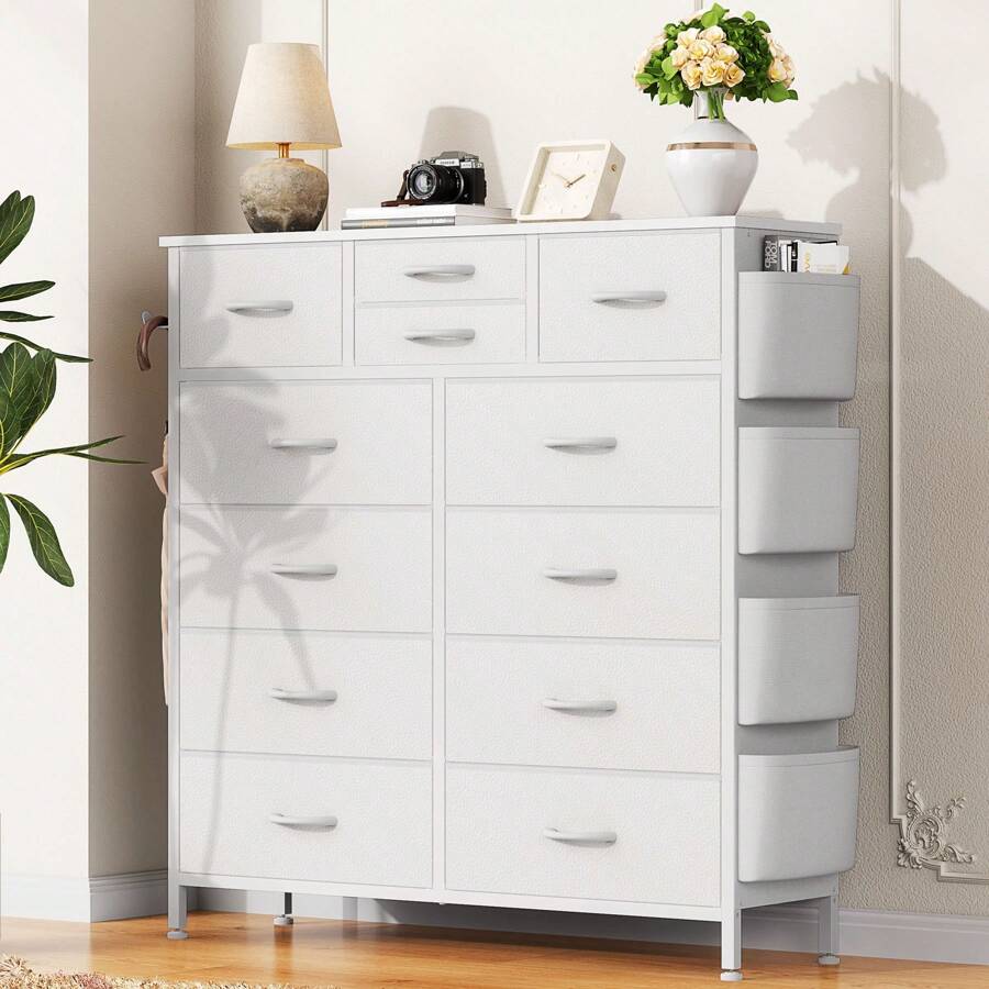 GIKPAL 12 Drawer Dresser For Bedroom, Fabric Storage Dresser, Chest Of Drawers With  Wood Top And Sturdy Steel Frame, White - 白色 - 查看 1