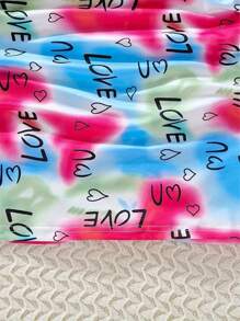 Casual Tie-Dye Heart Pattern Round Neck Short Sleeve Snug Fit T-Shirt Dress, Girl's Summer Gift - Multicolor - View 5