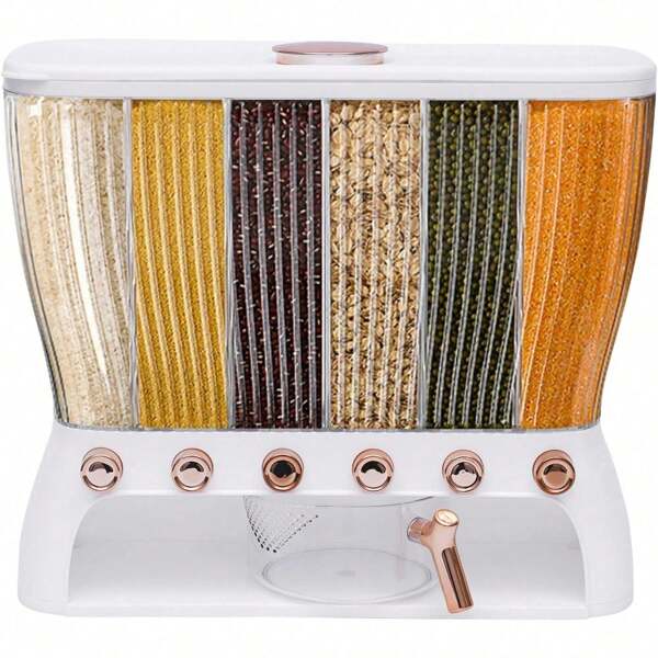 SENDERPICK Dispensador de lentejas, dispensador de cereales para alimentos ss, 6 rejillas, contenedor de almacenamiento de granos de 10 kg, ca de almacenamiento de alimentos de grano para cocina [Bonito regalo para su familia y amigos]