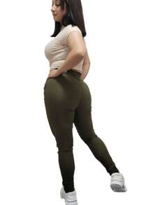 Pantalones largos de pierna recta para mujer, estilo casual, con cordón y detalles de bolsillo ma1128 - Verde - Ver 3