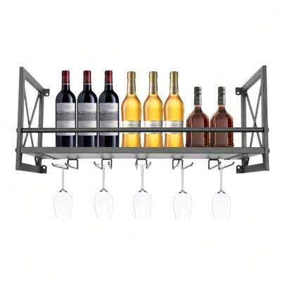 SENDERPICK Estante para copas de vino, estante para alcohol, estante industrial para bar al aire libre, estante para copas de vino montado en la pared, soporte para copas de vino, negro [Bonito regalo para su familia y amigos]