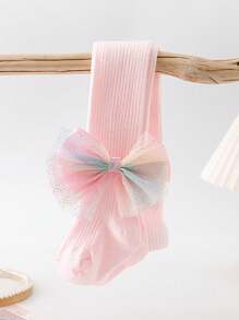 2pcs Girls Bow Decor Comfortable Soft Leggings, Suitable For 1-12 Years Old Children Outdoor Activities