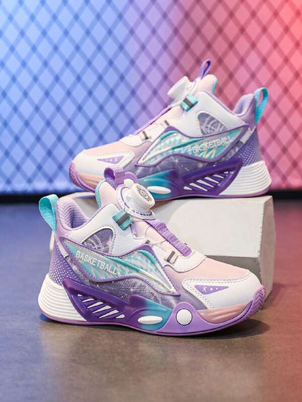 Zapatos de baloncesto giratorios para niños - Zapatos deportivos casuales de PU morado, con amortiguación y antideslizantes, apropiados para correr y caminar tanto en interiores como en exteriores