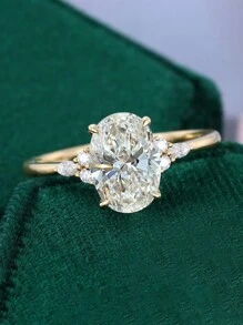 1克拉闪亮椭圆形订婚戒指/结婚戒指，925纯银，女士承诺戒指/永恒戒指，精致珠宝礼品 - 金色 - 查看 3