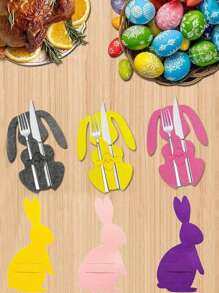 12-Piece Bunny Shape Multicolor Felt Tableware Set, Easter Bunny Tableware Holder Bag Placemat, Tableware Holder, Egg Table Decoration Supplies, Table Decoration Supplies Cutlery Bag Tableware Bag Holiday Decoration - Multicolor - View 3