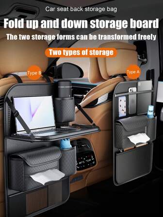 1pc Car Seat Back Quilted Organizer Bag, Multi-Functional Storage Pouch, Large Capacity Hanging Bag For Car Interior Accessories