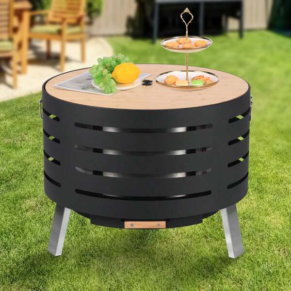 Ataucjin 26" Smokeless Fire Pit With Removable Ash Pan, Wood Burning Firepit Table With Fire Poker,Smokeless Outdoor Fireplace With Carrying Bag, Outdoor Fire Pits For BBQ, Table, Bonfire, Camping