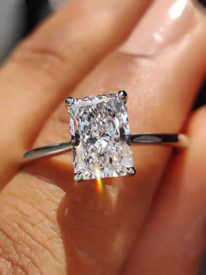 1pc 925 Sterling Silver 1CT-5CT Rectangle Cut Large Cubic Zirconia Women's Wedding Band Engagement Bridal Party Ring, Fine Jewelry Gift