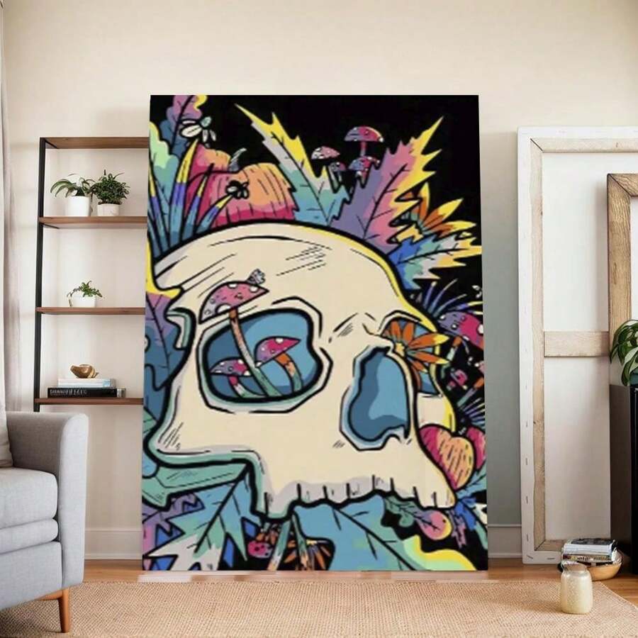 Wooden  Graffiti Skull Canvas  , High Quality Wall Art Prints Canvas, Direct Hanging Wall Picture, Decor For Home Gifts, Living Room, Bathroom, Bedroom, Kitchen-Wrapped Canvas