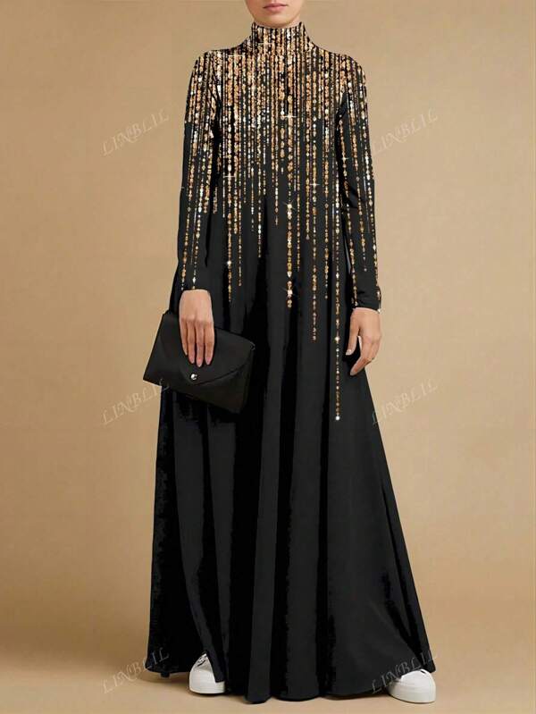Vestido largo estilo abaya modesto de cuello alto, manga larga y suelto para mujer, adecuado para el Ramadán
