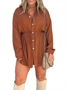 Women Jumpsuit, Long Sleeve Turn-Down Collar Button-Down Shirt Bodysuit Streetwear