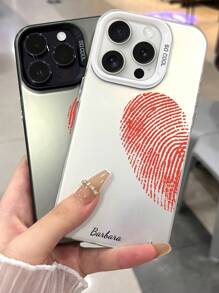 1 pieza Funda personalizada para teléfono con forma de corazón y huella dactilar, color negro y blanco, compatible con iPhone 16 Pro Max / 16 Plus / 16 Pro