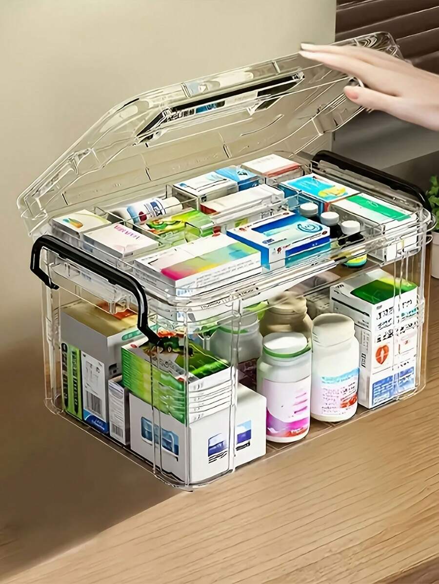 2个/1个大容量双层药品收纳盒,防水透明,居家旅行两用,取用方便,一目了然。 - 彩色 - 查看 1