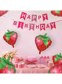 6pcs Cute Smiling Face Strawberry Balloons, Wedding Graduation Ceremony Backdrop Decor, Birthday Fruit Theme Party Decorations