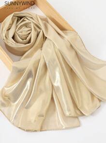 A Solid Color Bright Silk All-Match High-End Dinner Party Scarf Shawl - Apricot - View 1