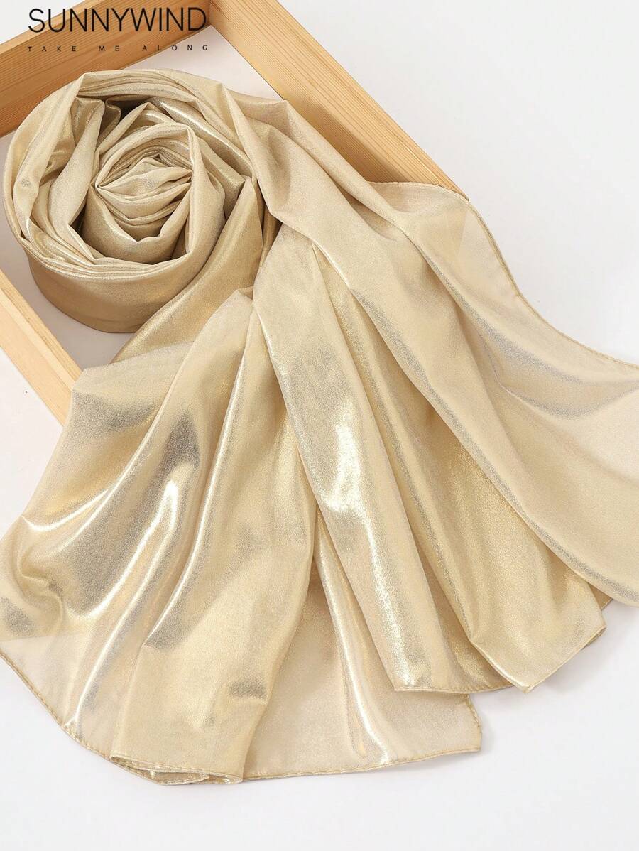 A Solid Color Bright Silk All-Match High-End Dinner Party Scarf Shawl - Apricot - View 1