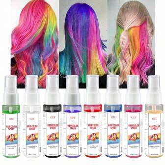 GZE 万圣节临时染发喷雾 - 可洗掉的发色，适合化妆派对、角色扮演、万圣节等 - 易于涂抹和去除，不伤头发 - 鲜艳持久的色彩
