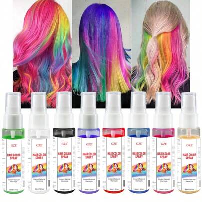 GZE 万圣节临时染发喷雾 - 可洗掉的发色，适合化妆派对、角色扮演、万圣节等 - 易于涂抹和去除，不伤头发 - 鲜艳持久的色彩