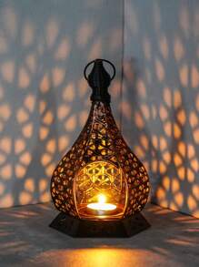 1pc Moroccan Style Metal Candle Holder, Vintage-Inspired Gilded Openwork Carved Wind Lamp, Romantic European Wedding Decor, Aromatherapy Candle Holder, Seascape Theme Decorative Hanging Light For Home, Courtyard, Garden, Villa, Distressed Lantern Design For Home Ambiance - Shipped Without Candles