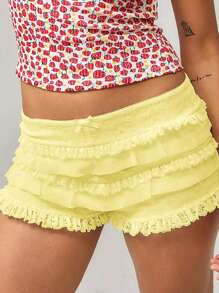 Y2k Lace Bloomers Shorts For Women Casual Summer Fairy Layered Ruffle Elastic Ruffle Shorts Boxer Shorts Party Micro Dorothy Boy Shorts Pettipants Summer Vacation Beach Nightclub Streetwear - 黃色 - 查看 2
