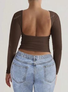 Plus Size Women's Backless Long Sleeve Fitted Sports Tee
