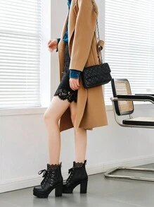 Goth Chunky Platform Boots For Women High Heel Black Ankle Booties Rivets Punk Combat Boot Shoes - Black1 - 查看 3