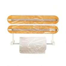 SENDERPICK Dispensador de papel de aluminio 3 en 1 para pared con cortador, dispensador magnético de papel de aluminio, soporte para toallas de papel, dispensador de film transparente para la cocina (color madera de bambú)