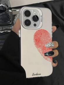 1 pieza Funda personalizada para teléfono con forma de corazón y huella dactilar, color negro y blanco, compatible con iPhone 16 Pro Max / 16 Plus / 16 Pro
