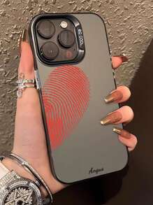 1 pieza Funda personalizada para teléfono con forma de corazón y huella dactilar, color negro y blanco, compatible con iPhone 16 Pro Max / 16 Plus / 16 Pro